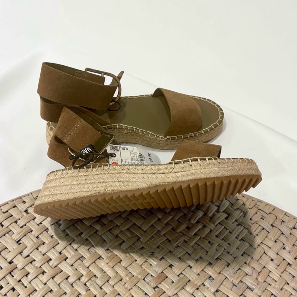 ZARA Platform Espadrille Sandals with Ankle Buckle NWT Size 38 (US 7.5)